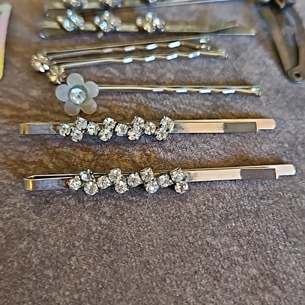 Vintage Assorted Rhinestone Floral Bobby Pin Hair Slides - Picture 2 of 6